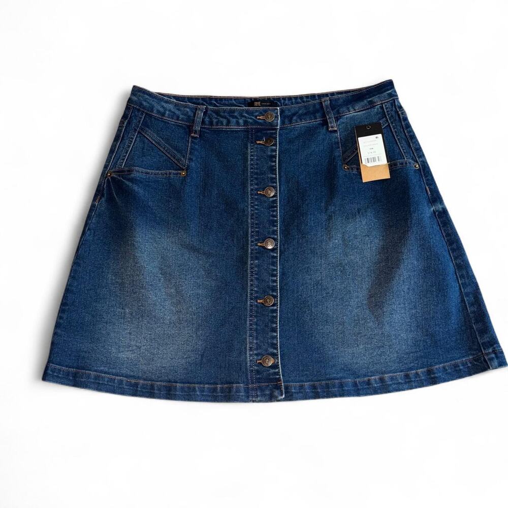 NWT $74 Frye size 18 blue denim mini skirt with button front and pockets